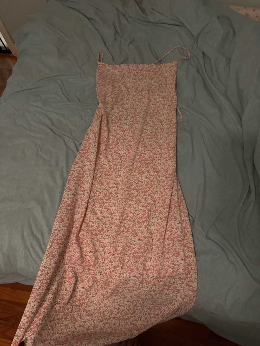 Pink Floral Maxi Slip Dress with Delicate Spaghetti Straps